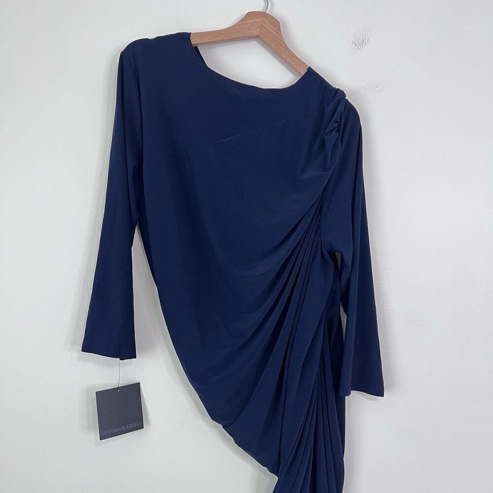 Norma Kamali Diana Gown Long Sleeve Midi Ruched Navy Dress Ruched NEW XL Revolve - Picture 9 of 11